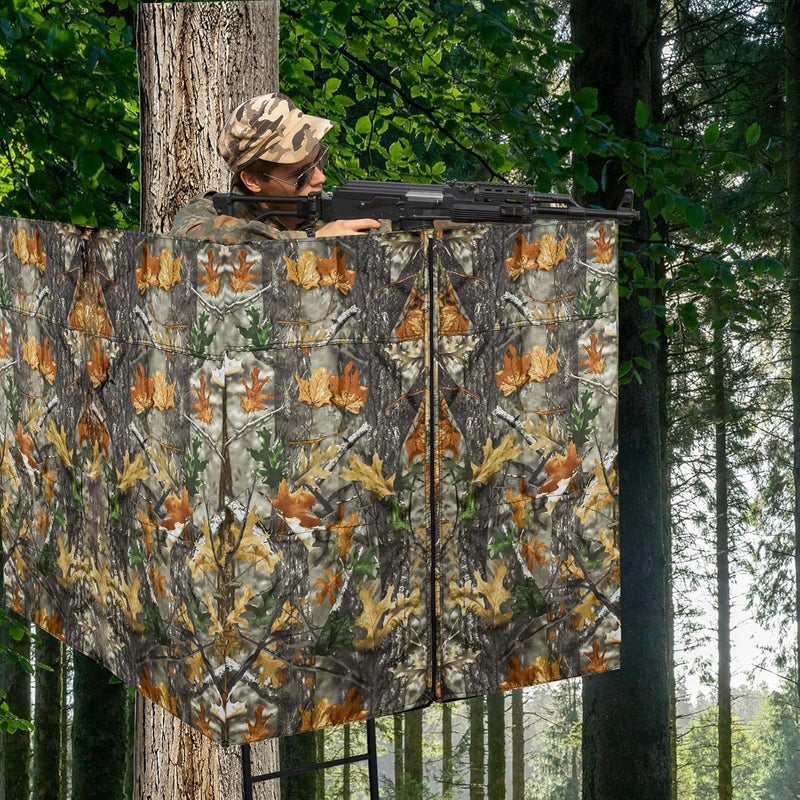 Mofuiry Hunting Tree Stand Blind, Ladder Stand Blind Kit for 2 Man Camo Treestand Blinds Cover with Zipper Storage Pocket Tree Stand Blind Accessories for Hunting Deer, 102×36 Inch, Choose See Through or Not - Image 5